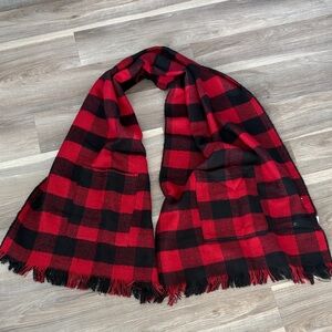 Red and Black Plaid Blanket Scarf with Pockets